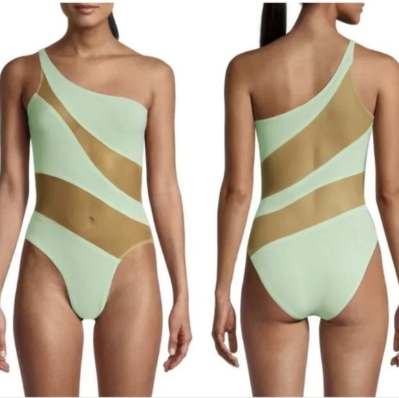 nwt NORMA KAMALI Snake Mesh Seafoam One Piece XXS Pastel Mint Green Swimsuit new - Picture 13 of 13